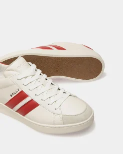 Tennis Sneaker Aus Leder In Weiß Und Candy Red