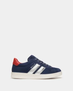Tennis Sneaker Aus Veloursleder In Navy Blue Und Candy Red