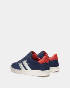 Tennis Sneaker Aus Veloursleder In Navy Blue Und Candy Red