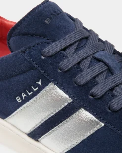Tennis Sneaker Aus Veloursleder In Navy Blue Und Candy Red
