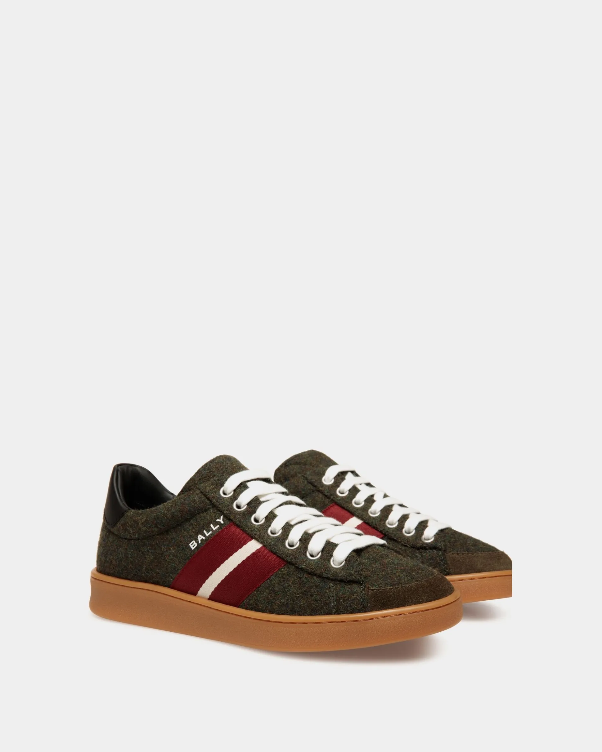 Tennis-Sneaker Aus Wollstoff In Sage Green Und Rot