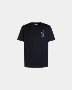 T-Shirt Aus Baumwolle In Navy Blue Mit Mountain Flower-Print