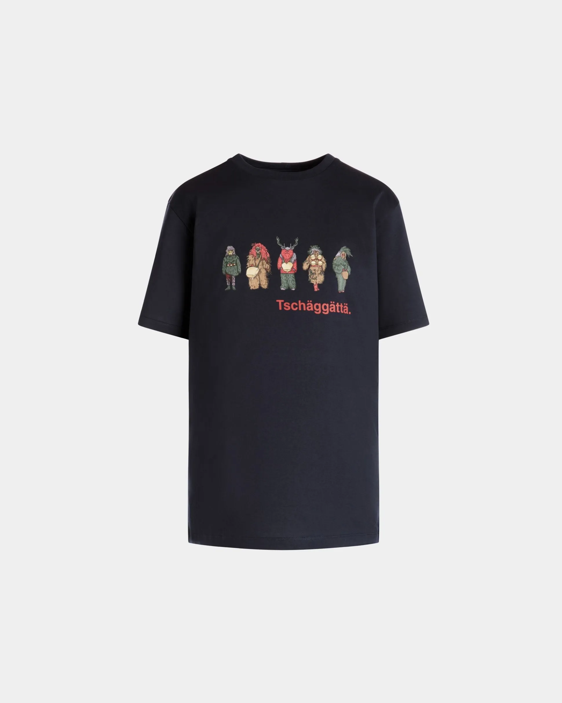T-Shirt Aus Baumwolle In Navy Blue Mit Forest Mask-Print