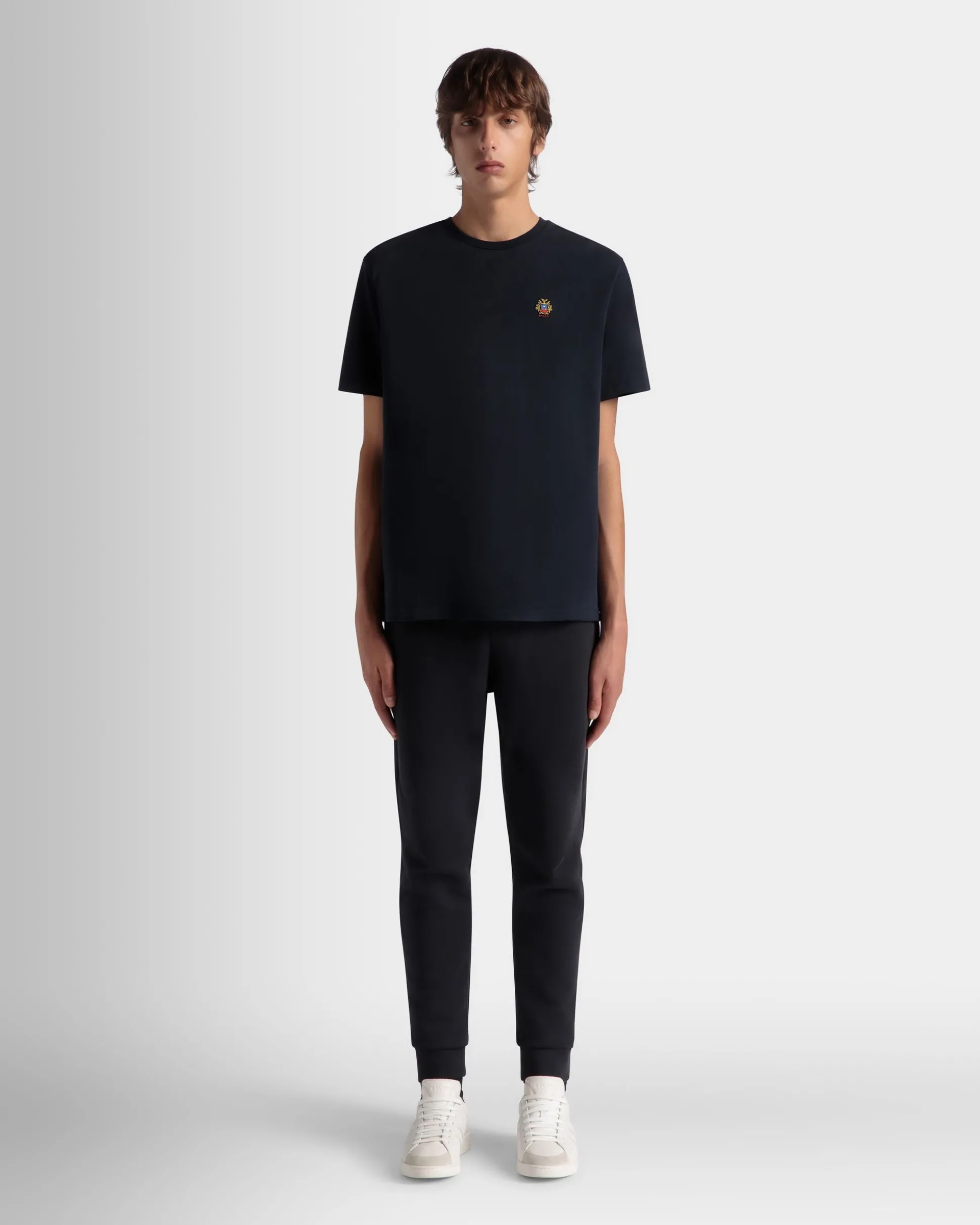 T-Shirt Aus Baumwolle In Navy Blue Mit Bally Crest Logo