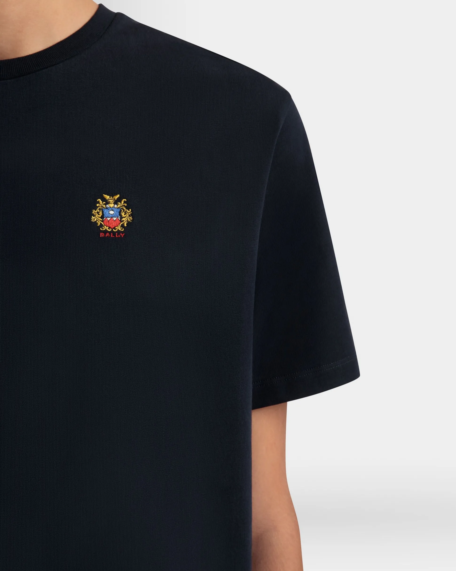 T-Shirt Aus Baumwolle In Navy Blue Mit Bally Crest Logo