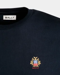 T-Shirt Aus Baumwolle In Navy Blue Mit Bally Crest Logo