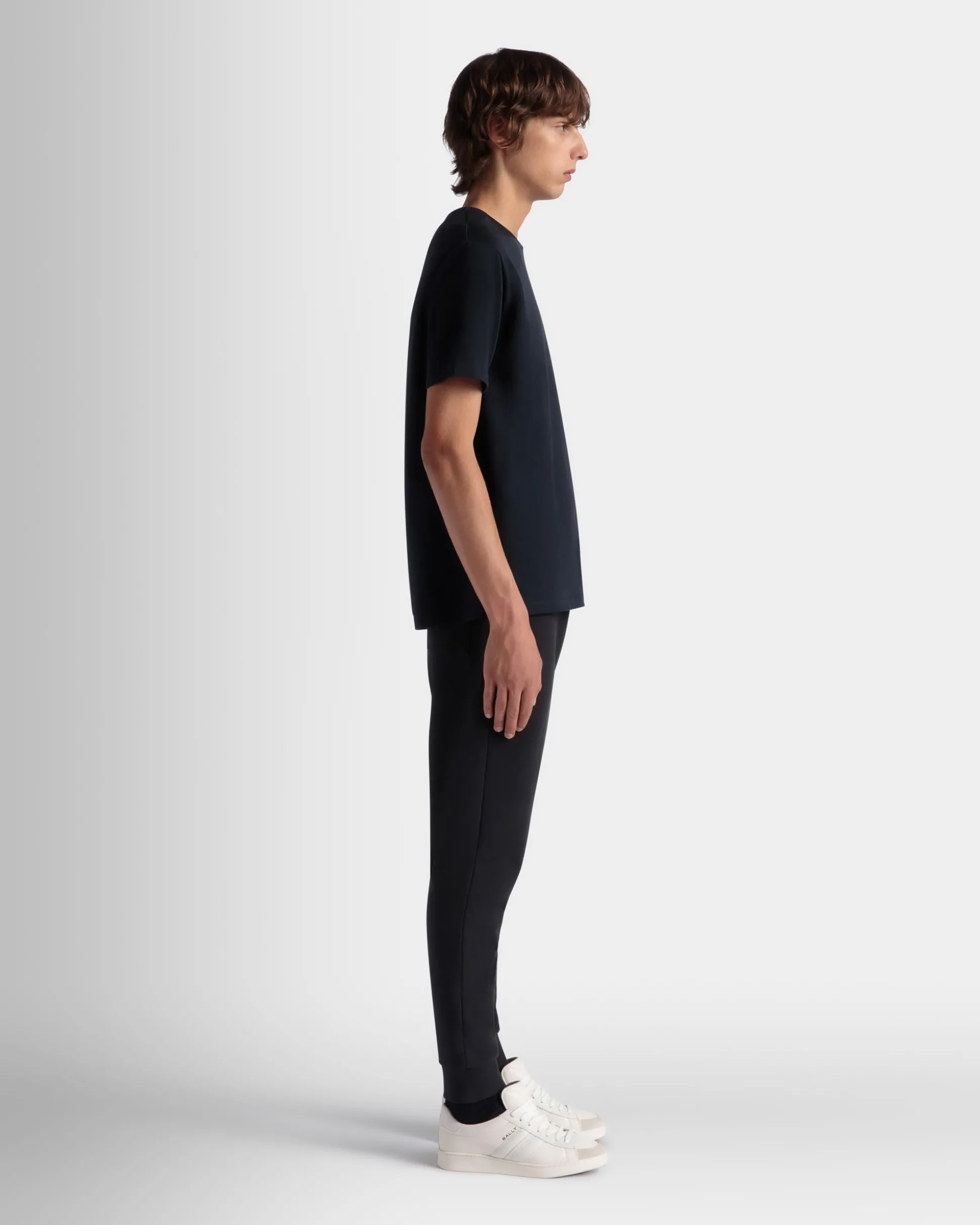 T-Shirt Aus Baumwolle In Navy Blue Mit Bally Crest Logo