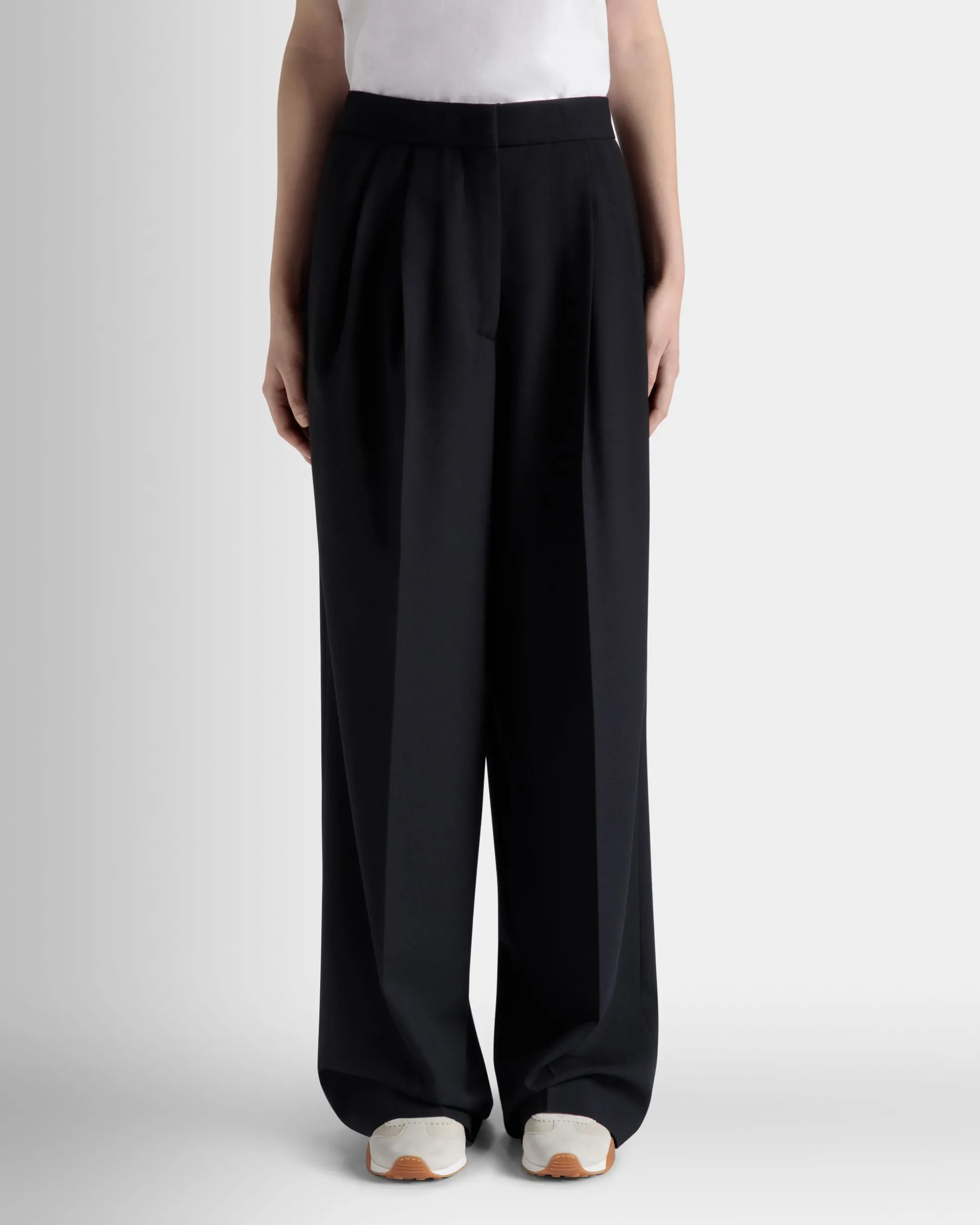 Wide Leg-Hose Für Damen Aus Wollmix In Navy Blue