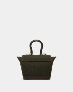 Winter Capsule Henkeltasche Aus Dunkelgrüner Wolle Und Leder In Ebenholzschwarz Mit Alpenblumen