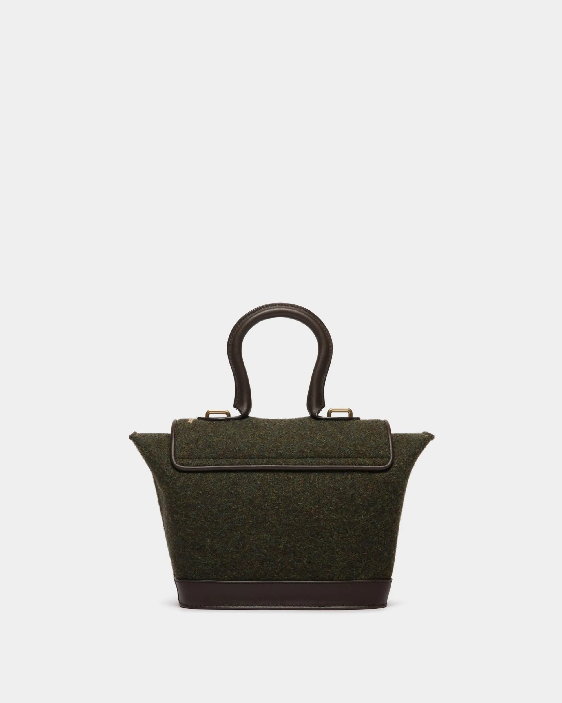 Winter Capsule Henkeltasche Aus Dunkelgrüner Wolle Und Leder In Ebenholzschwarz Mit Alpenblumen