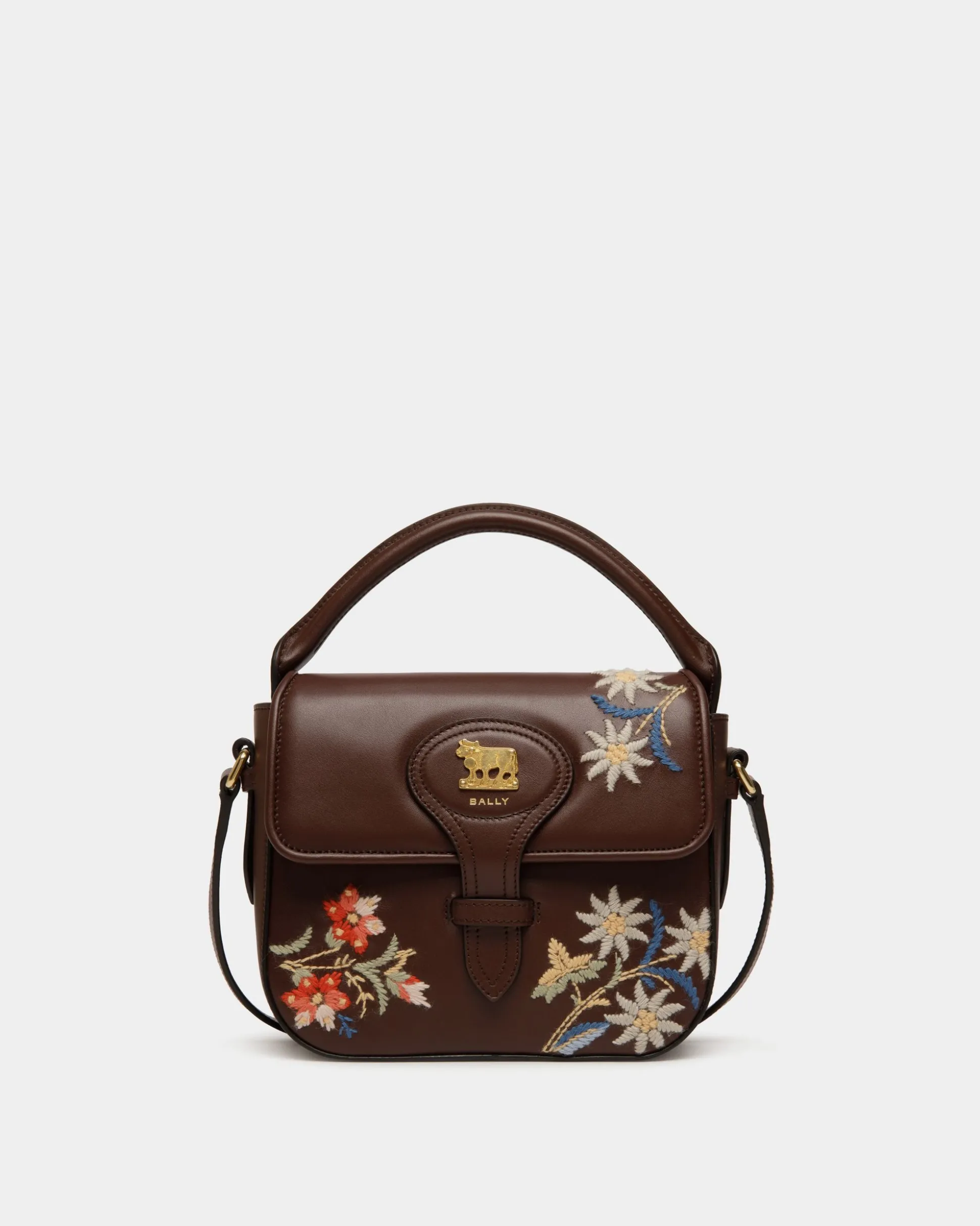 Winter Capsule Minitasche Aus Kastanienbraunem Leder Mit Alpenblumen