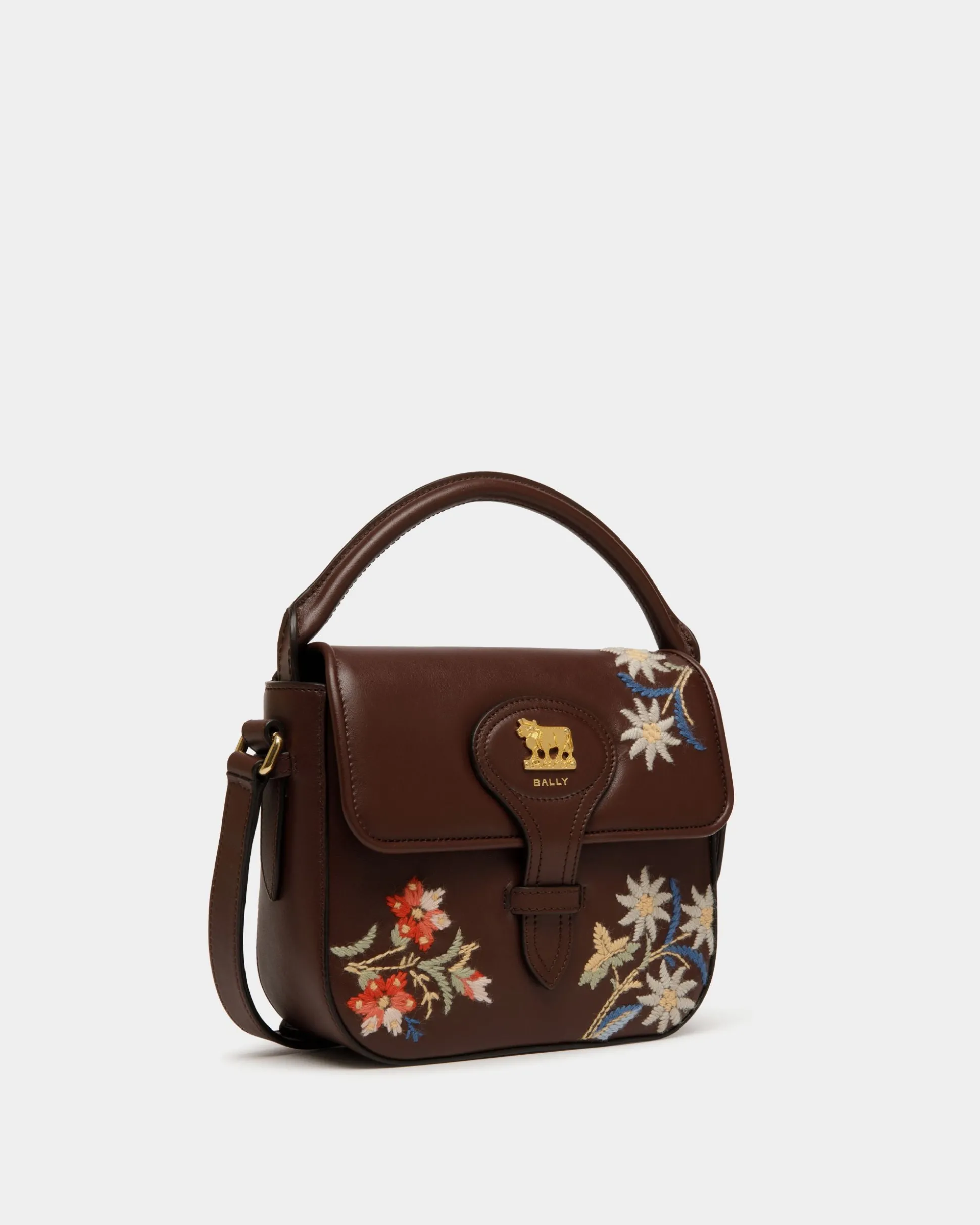 Winter Capsule Minitasche Aus Kastanienbraunem Leder Mit Alpenblumen