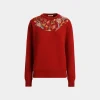 Winter Capsule Pullover Mit Rundhalsausschnitt Und Alpenblumen Aus Roter Wolle