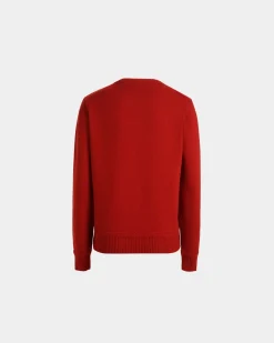 Winter Capsule Pullover Mit Rundhalsausschnitt Und Alpenblumen Aus Roter Wolle