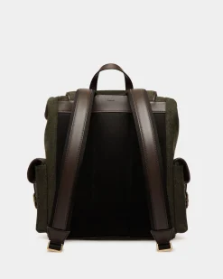 Winter Capsule Rucksack Aus Wolle In Dunkelgrün Und Aus Leder In Ebenholzschwarz Mit Alpenblumen