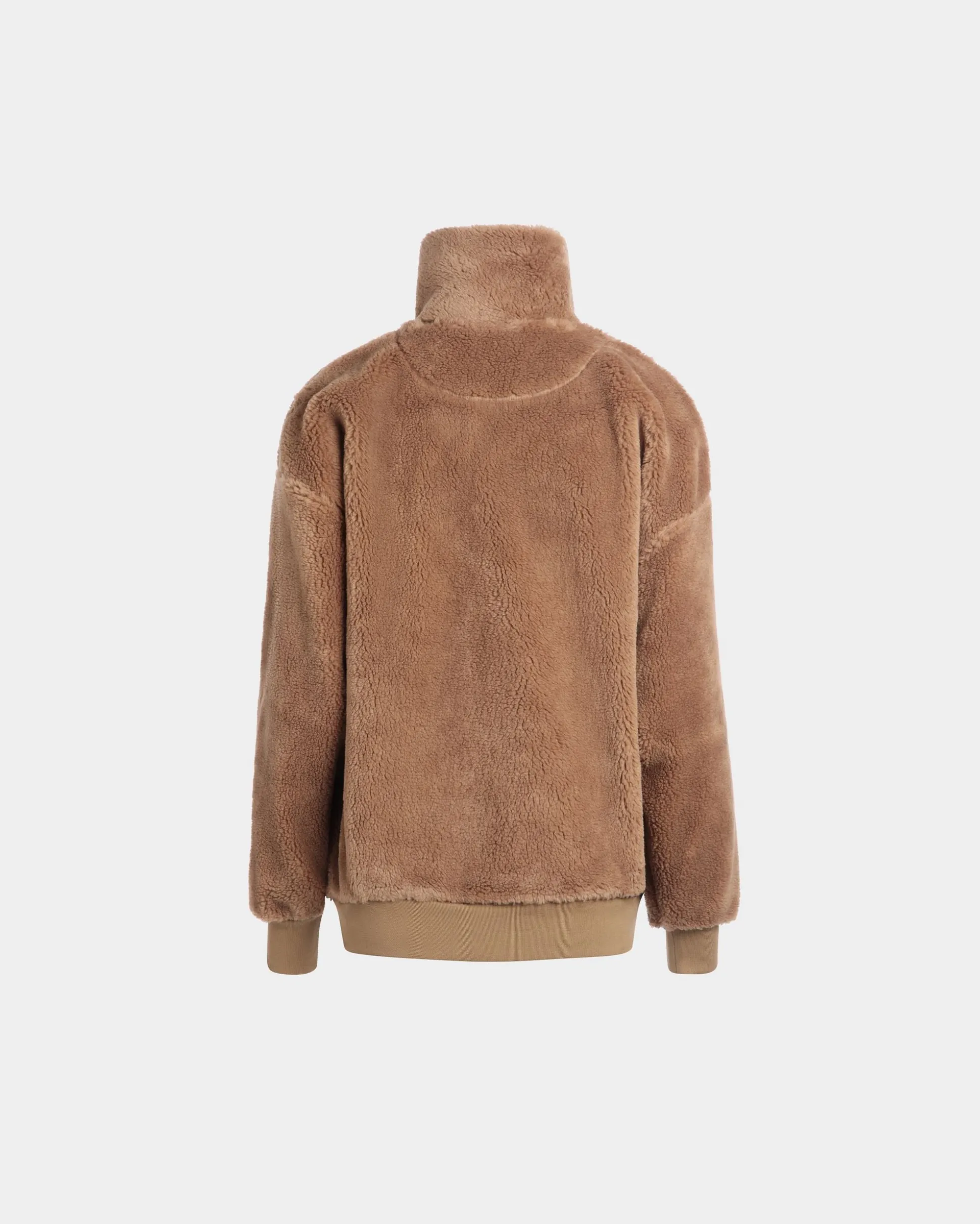 Winter Capsule Sweatshirt Mit Halbem Reißverschluss Und Alpenblumen Aus Fleece In Camel